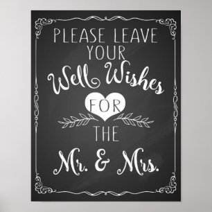 well wishes chalkboard wedding sign poster