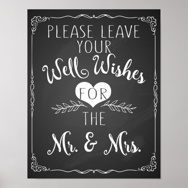 well wishes chalkboard wedding sign poster (Front)