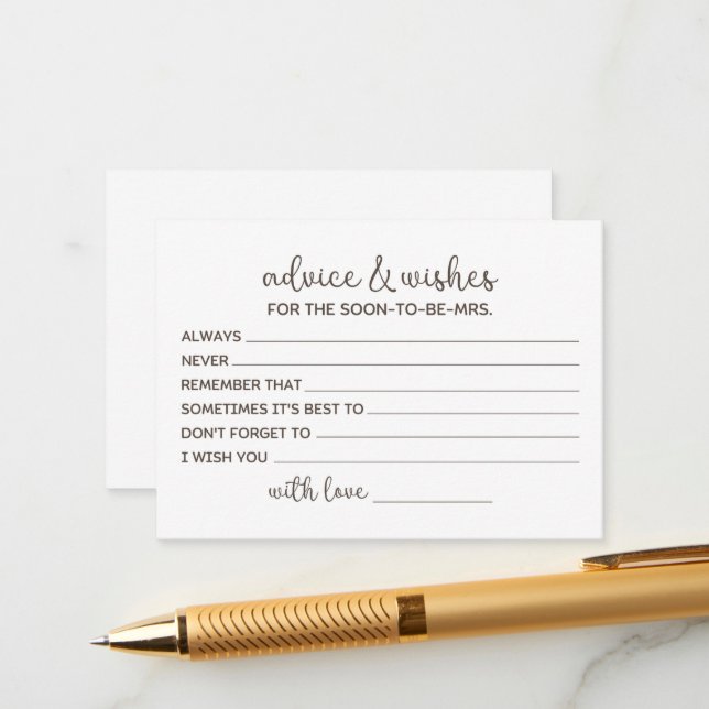 Well Wishes For The Bride To Be Advice Card (Front/Back In Situ)