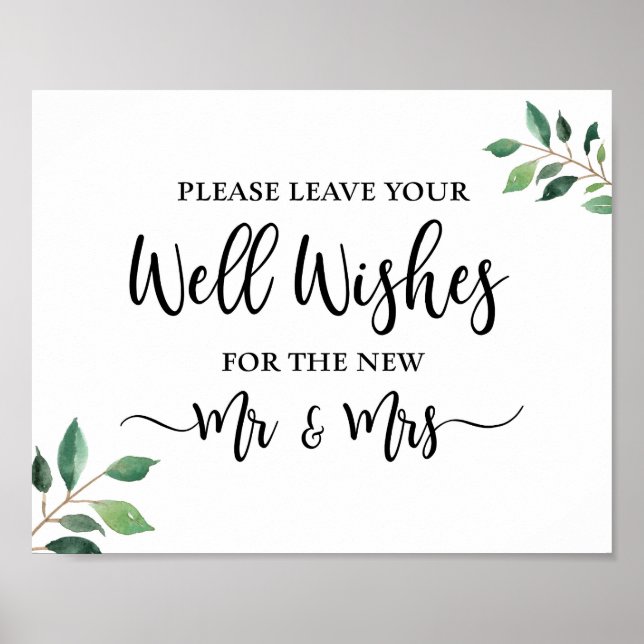 Well Wishes Greenery Calligraphy Wedding Sign (Front)