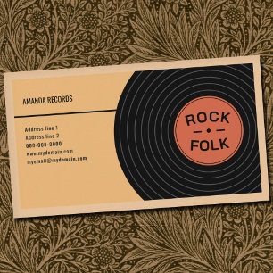 Well-Worn Vinyl Record & Yellow Business Card