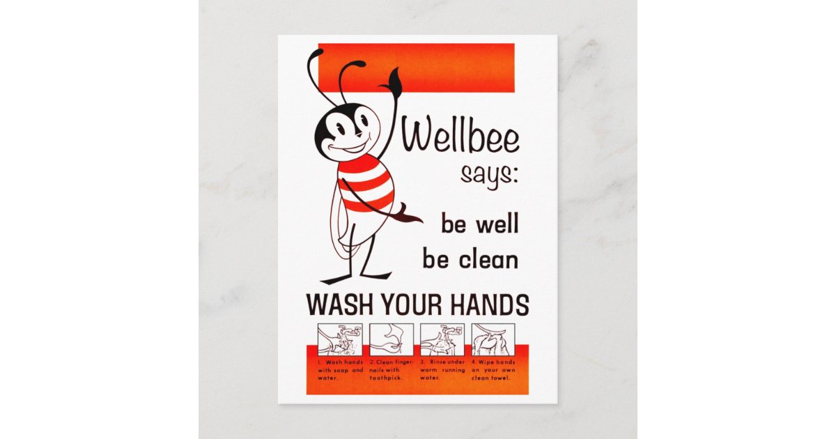 Wellbee CDC WASH YOUR HANDS Advertisement Poster Postcard | Zazzle