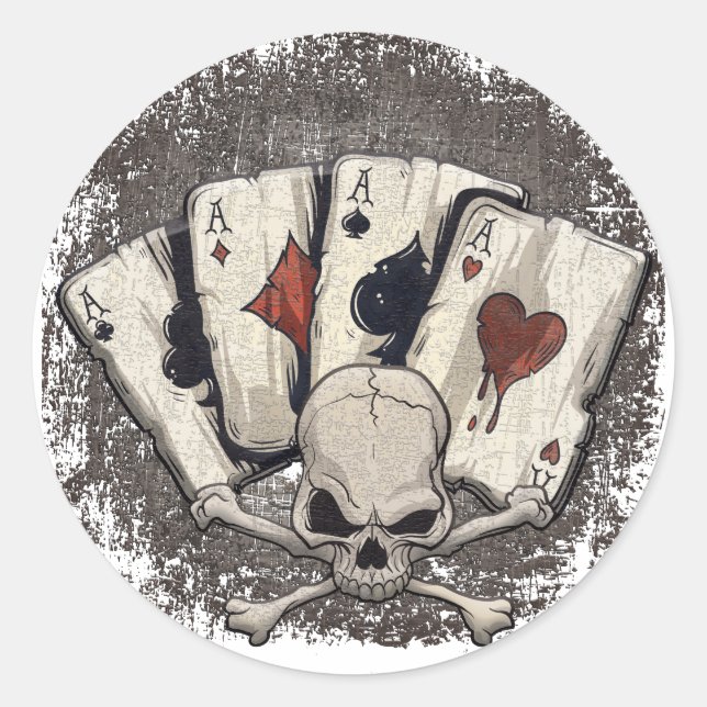 Wellcoda Ace Playing Cards Skull Casino Classic Round Sticker (Front)