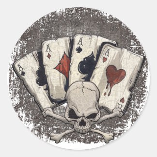 Wellcoda Ace Playing Cards Skull Casino Classic Round Sticker