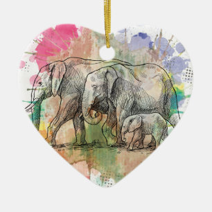 Wellcoda Elephant Family Walk Zoo Animal Ceramic Tree Decoration