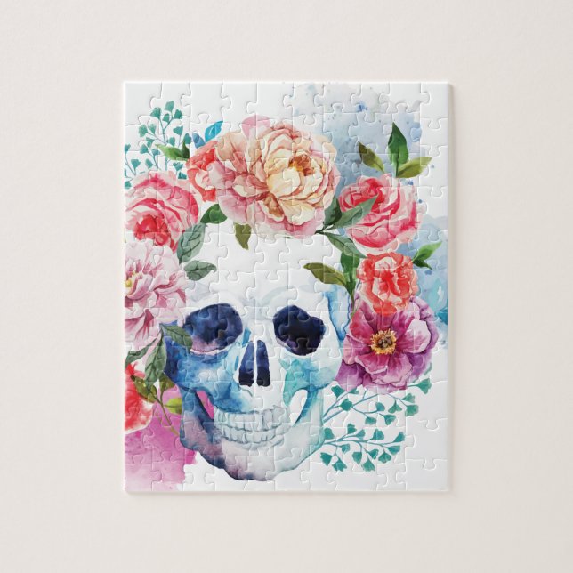 Wellcoda Flower Grave Skull Skeleton Head Jigsaw Puzzle (Vertical)