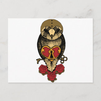 Wellcoda Old School Owl Rock Locked Heart Postcard