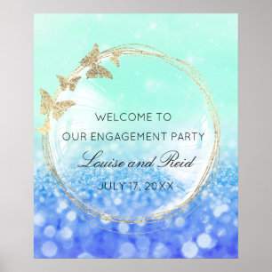 Wellcome To Wedding Engagement Gold Frame Blue Poster