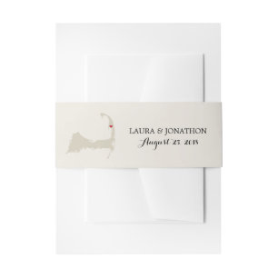 Wellfleet Cape Cod Map with red heart Wedding Invitation Belly Band