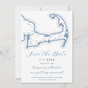 Wellfleet MA Cape Cod Map Navy Blue Wedding Save The Date