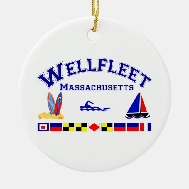 Wellfleet MA Signal Flags Ceramic Tree Decoration (Front)