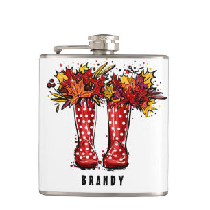 Wellie Red Boots Custom Name   Hip Flask