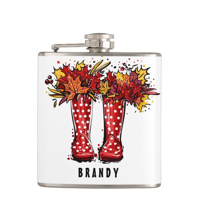 Wellie Red Boots Custom Name | Hip Flask (Front)