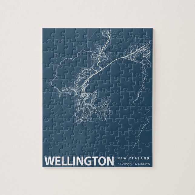 Wellington Minimalist City Map Line Art in Blue Jigsaw Puzzle (Vertical)