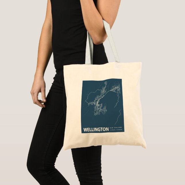 Wellington Minimalist City Map Line Art in Blue Tote Bag (Front (Product))