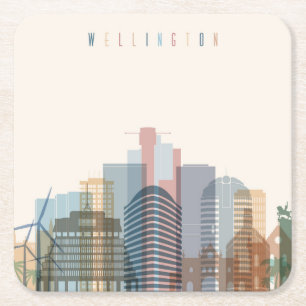 Wellington, New Zealand City Skyline Square Paper Coaster