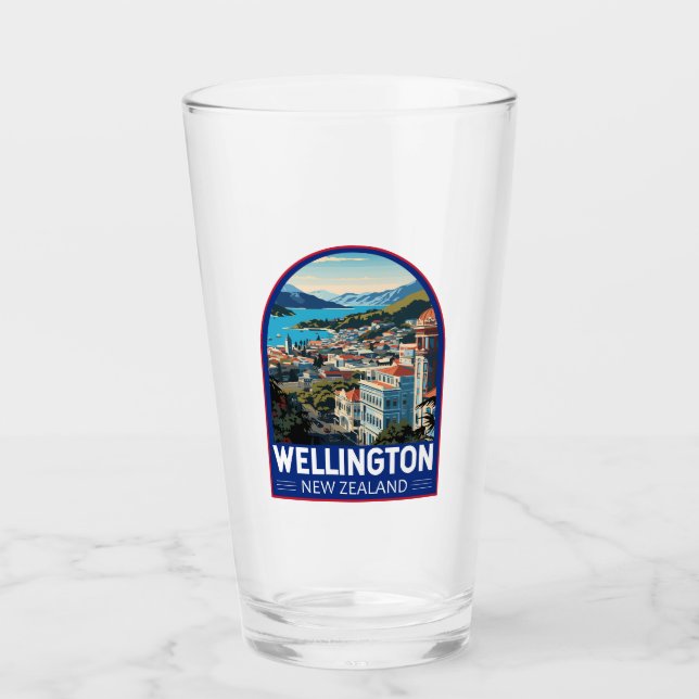 Wellington New Zealand Travel Art Vintage Glass (Front)