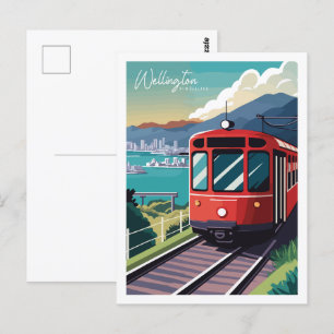 Wellington New Zealand vintage travel illustration Postcard