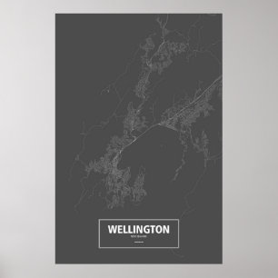 Wellington, New Zealand (white on black) Poster