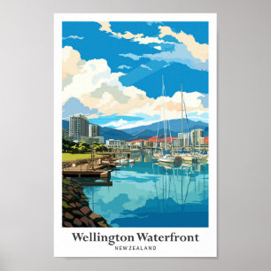 Wellington Waterfront New Zealand Travel Vintage Poster