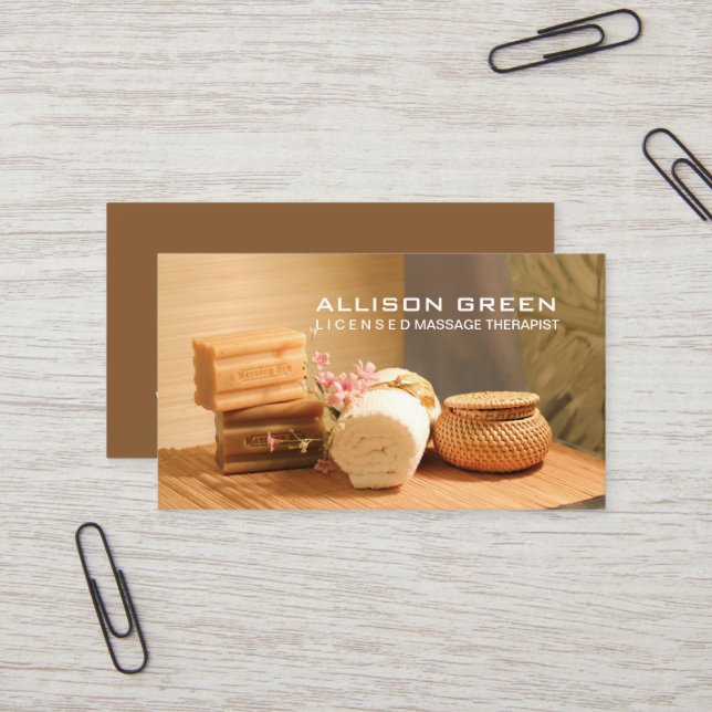 Wellness Aromatherapy SPA Salon Massage therapist Business Card (Front/Back In Situ)