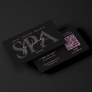 Wellness Retreat Massage Spa Therapist Pink Black Business Card
