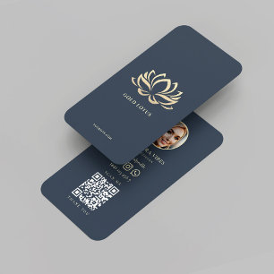 Wellness Spa Hair Beauty Esthetician Gold Lotus Business Card