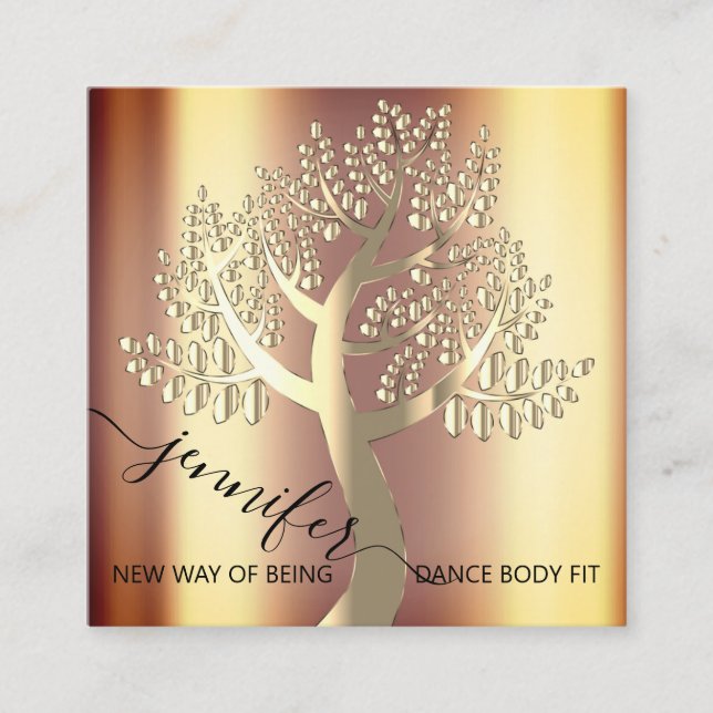 Wellness SPA QR Gold Tree Of Live Couch Therapy Square Business Card (Front)