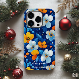 Wellness Vibrant Floral Elegance Blue & Orange Case-Mate iPhone 14 Pro Case