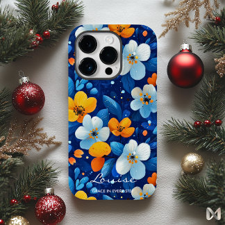 Wellness Vibrant Floral Elegance Blue & Orange Case-Mate iPhone 14 Pro Case