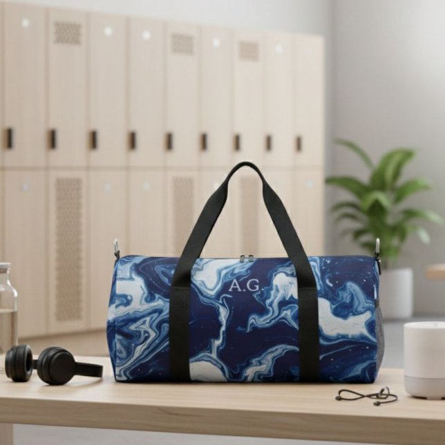 Wellness Waters Duffle Bag - Navy Marble Fluid Art (Creator Uploaded)