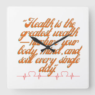 Wellness Wealth Square Wall Clock