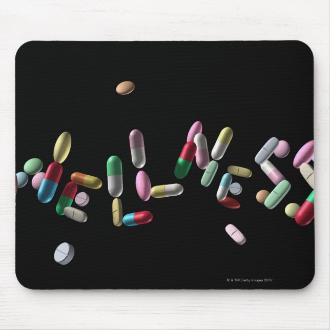 'WELLNESS' written with pills Mouse Mat (Front)