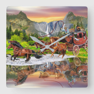 WELLS FARGO STAGECOACH SQUARE WALL CLOCK