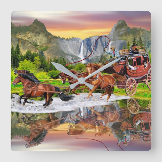  WELLS FARGO STAGECOACH SQUARE WALL CLOCK (Front)