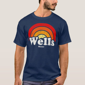 Wells Maine ME Vintage 70s Retro Rainbow Design  T-Shirt