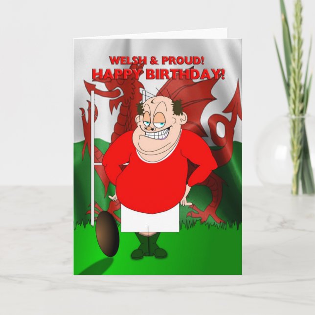 Welsh and Proud Rugby Birthday Card (Front)