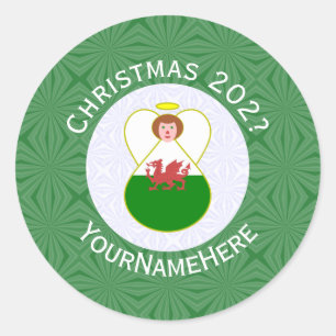 Welsh Angel Christmas Flag Personalised  Classic Round Sticker