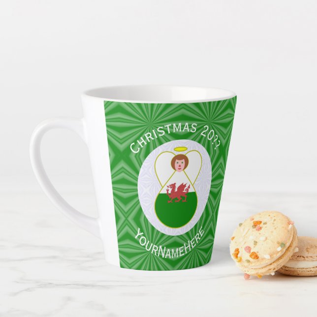 Welsh Angel Christmas Flag Personalised  Latte Mug (In Situ)