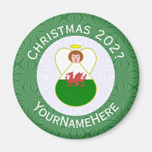 Welsh Angel Christmas Flag Personalised Magnet