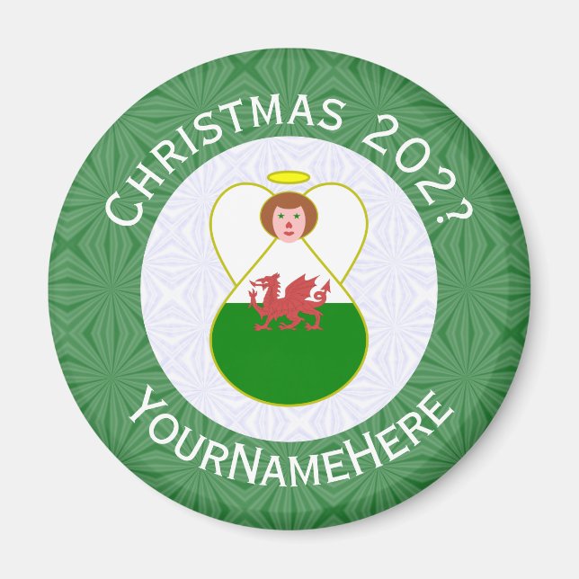 Welsh Angel Christmas Flag Personalised  Magnet (Front)