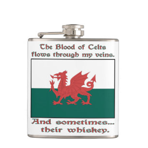 Welsh Blood of Celts and Whiskey Hip Flask