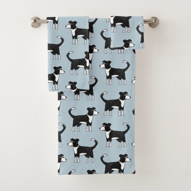 Welsh Border Collie Sheep Dog Blue Bath Towel Set (Insitu)