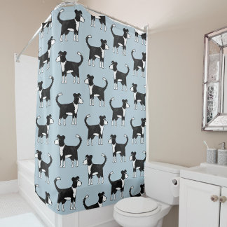 Welsh Border Collie Sheep Dog Blue Shower Curtain