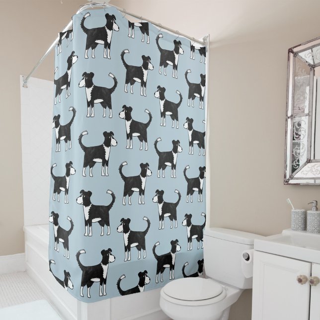 Welsh Border Collie Sheep Dog Blue Shower Curtain (Creator Uploaded)