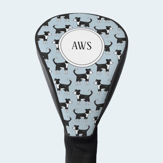 Welsh Border Collie Sheepdog Pattern Monogram Golf Head Cover (Fun Welsh Border Collie sheep dog pattern personalized monogram initial golf head cover)