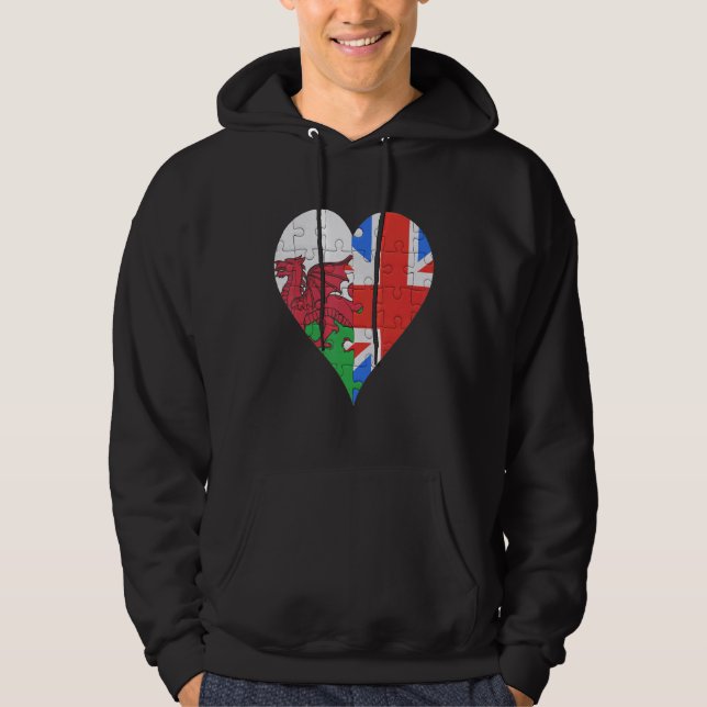 Welsh British Flag Heart Hoodie (Front)