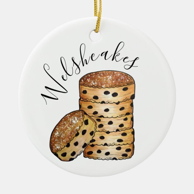 Welsh Cakes Welshcakes Bakestones UK British Food Ceramic Tree Decoration (Front)