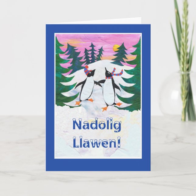 Welsh Christmas Card - Skating Penguins (Front)