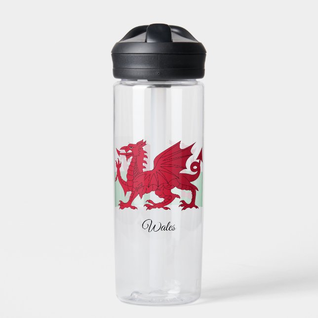 Welsh Coat of Arms, Dragon Flag, Wales Water Bottle (Front)
